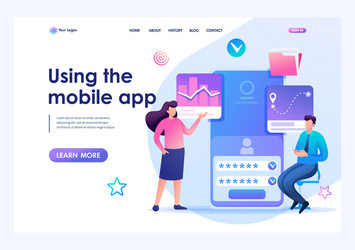 people using mobile apps for data analysis flat vector image