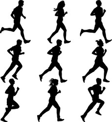 Silhouettes of Runners Sprinting Vector Image