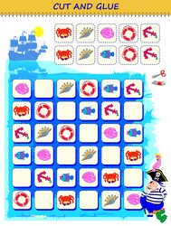 use a scissors to cut and glue the sea objects vector image