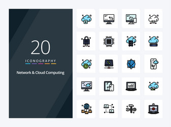 20 network and cloud computing line filled icon vector