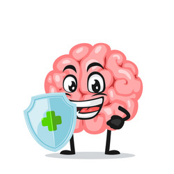 Cute brain cartoon character pointing Royalty Free Vector