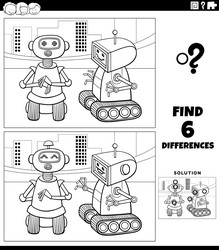 Differences game with two cartoon robots coloring vector