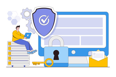 flat network security concept outline design vector image