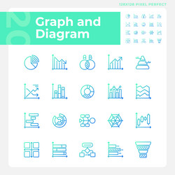 Graph and diagram gradient linear icons set vector