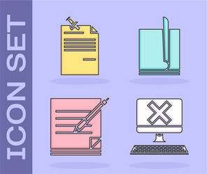 set computer with keyboard and x mark note paper vector image