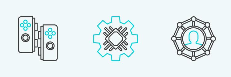 set line project team base gamepad and processor vector image