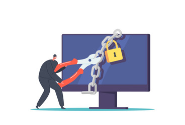 cyber crime hacker attack concept tiny robber vector image