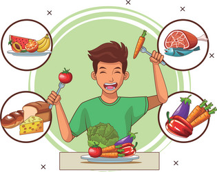 Balanced diet young man vector