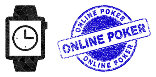 Distress online poker round badge and watches vector