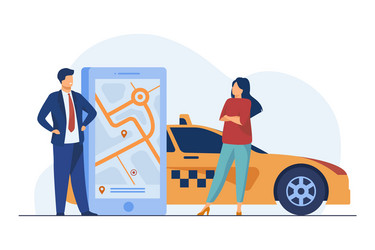 people using location app and ordering taxy vector image