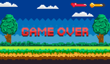 retro-style game over screen with pixelated vector image