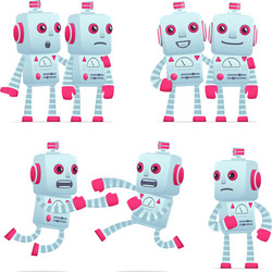 Robot Characters in Dynamic Poses vector image