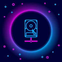 Glowing neon line hard disk drive on sharing vector