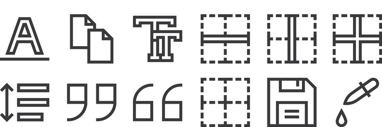 12 set linear text editor icons thin outline vector image