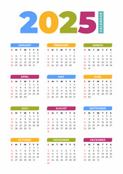 2025 basic calendar in white background Royalty Free Vector