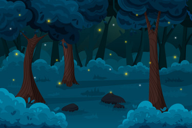 cartoon night forest nature background of magical vector