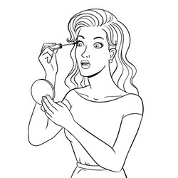 Girl Painting Eyelashes - Coloring Page Vector Image