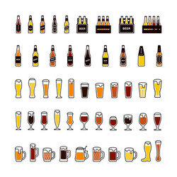 beer bottles and glasses color icons set vector