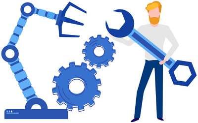 Man with wrench conducting experiments vector