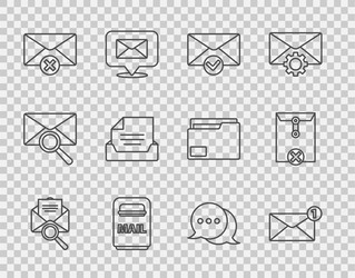set line envelope with magnifying glass and check vector image