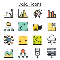 database data and graph icon set in color line vector image