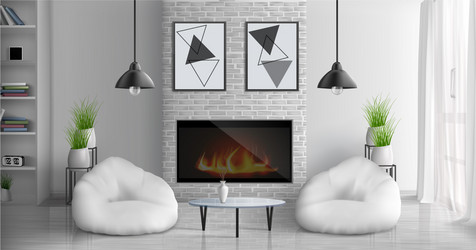 House living room with fireplace interior vector