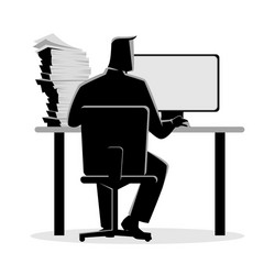 Man working behind desktop computer vector