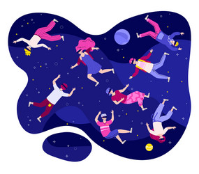 People with vr glasses floating in space virtual vector