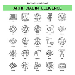 Artificial intelligence line icon set - 25 dashed vector