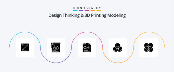 Design thinking and d printing modeling glyph 5 vector