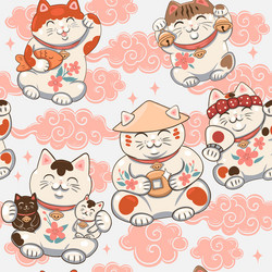 Seamless pattern with maneki neko graphics vector