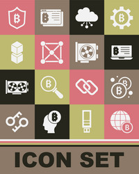 set globe bitcoin mining from laptop vector image