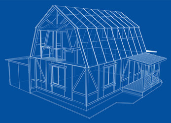 3d rendering of house wireframe structure vector