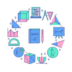 round banner with math symbols and instruments vector image