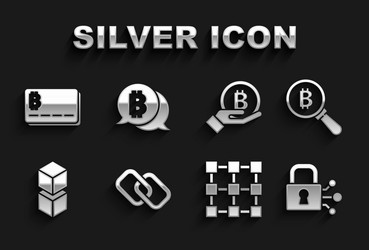 set chain link magnifying glass with bitcoin vector image