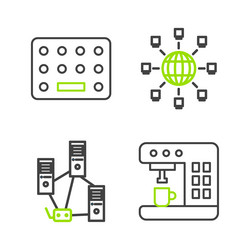 set line coffee machine computer network social vector image