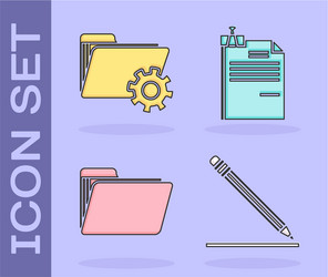set pencil with eraser and line folder settings vector image