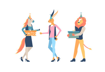 colleagues with presents vector image