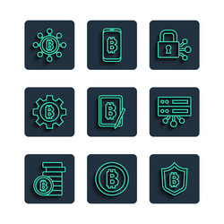 set line bitcoin shield with lock vector image