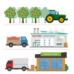 stages of production and processing juice vector