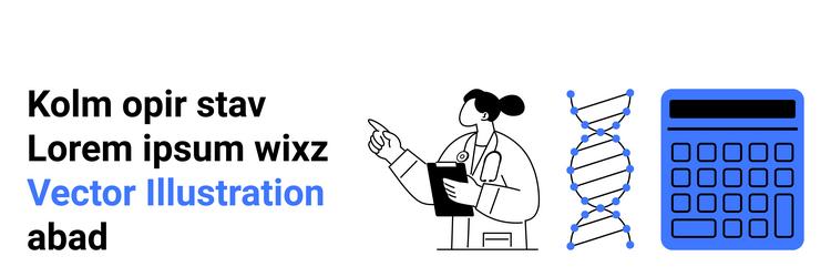 scientist analyzing dna strand with calculator vector image