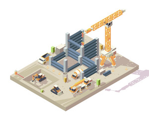 Construction isometric outdoor building high vector