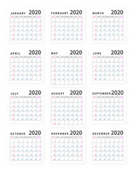 mockup simple calendar layout for 2020 year week vector