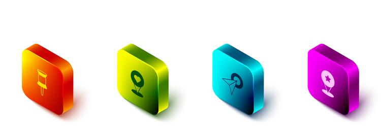 set isometric push pin location with heart vector image