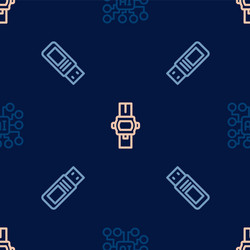 set line neural network usb flash drive and wrist vector image