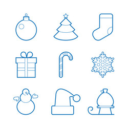 set of happy new year icons blue isolated flat vector