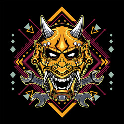 Japanese Oni Demon Mask - Tribal Art Vector Image
