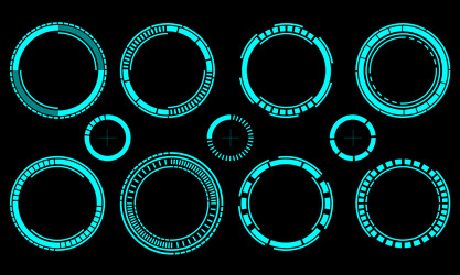 set of sci fi blue circle user interface elements vector image