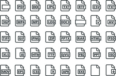 set of icons all popular program formats pdf doc vector image