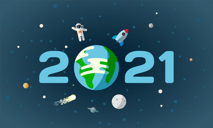 2021 text with planet earth in space new year vector